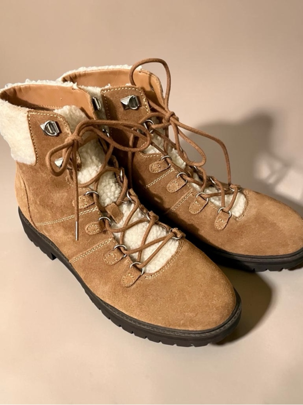 Marc Fisher Suede Lace-Up Shearling Ankle Boots size 9m